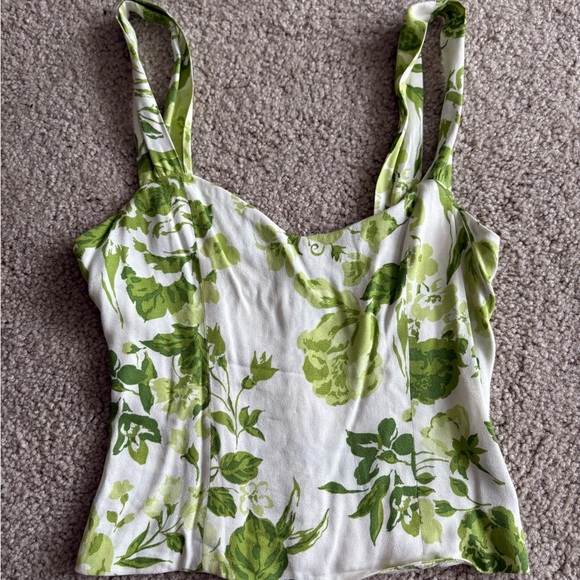 Reformation Hester Green Floral Top cami summer viscose rayon boho blouse size 0 - Picture 2 of 13